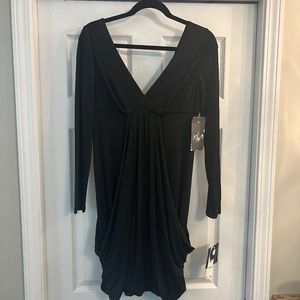 Long Sleeve Black Draped Dress